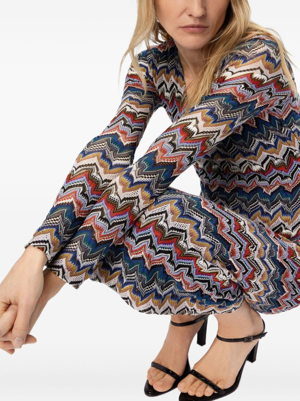 geometric-pattern long-sleeve dress - 4