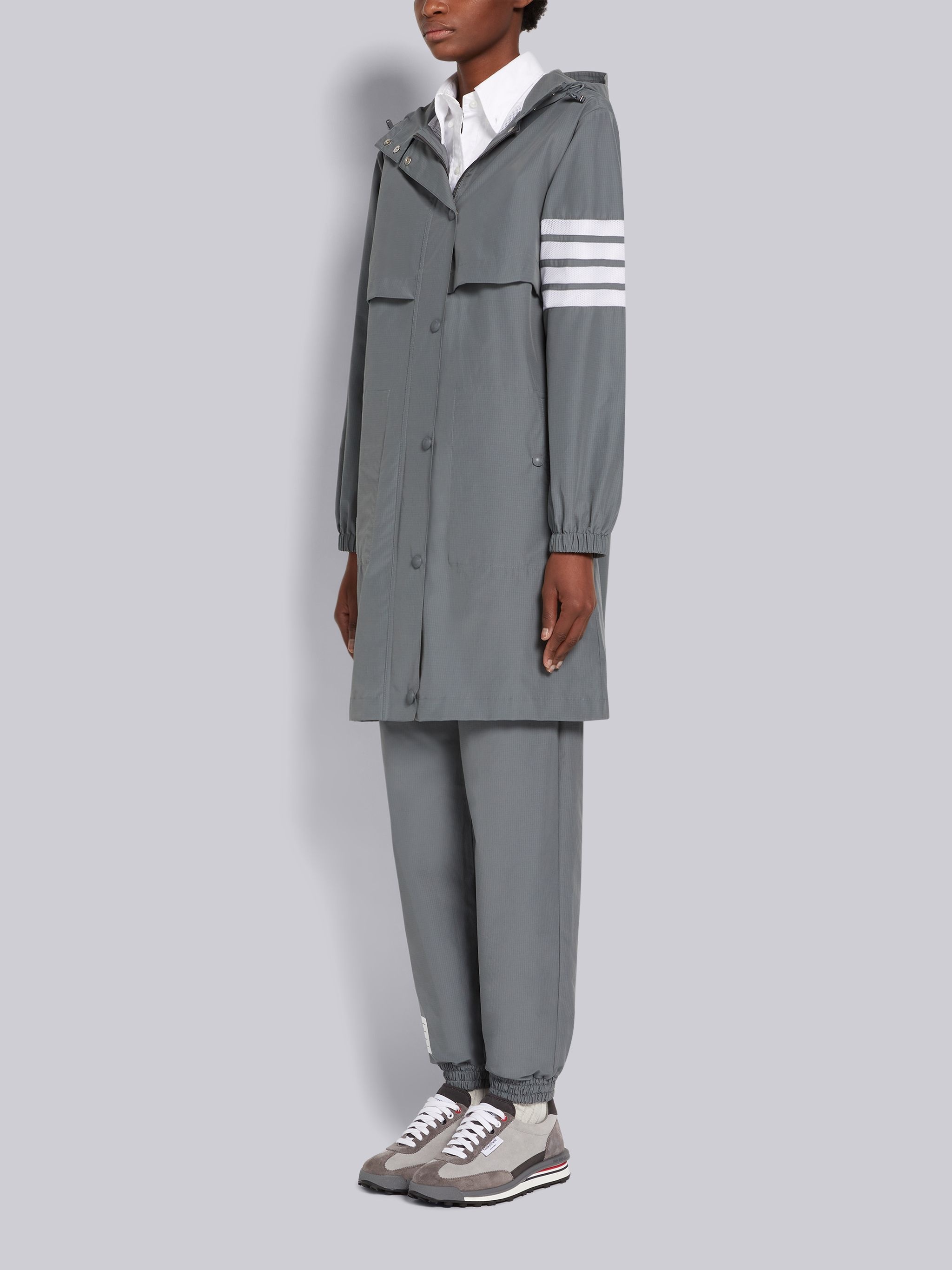 Medium Grey Ripstop Seamed in 4-Bar Elongated Hooded Parka - 2