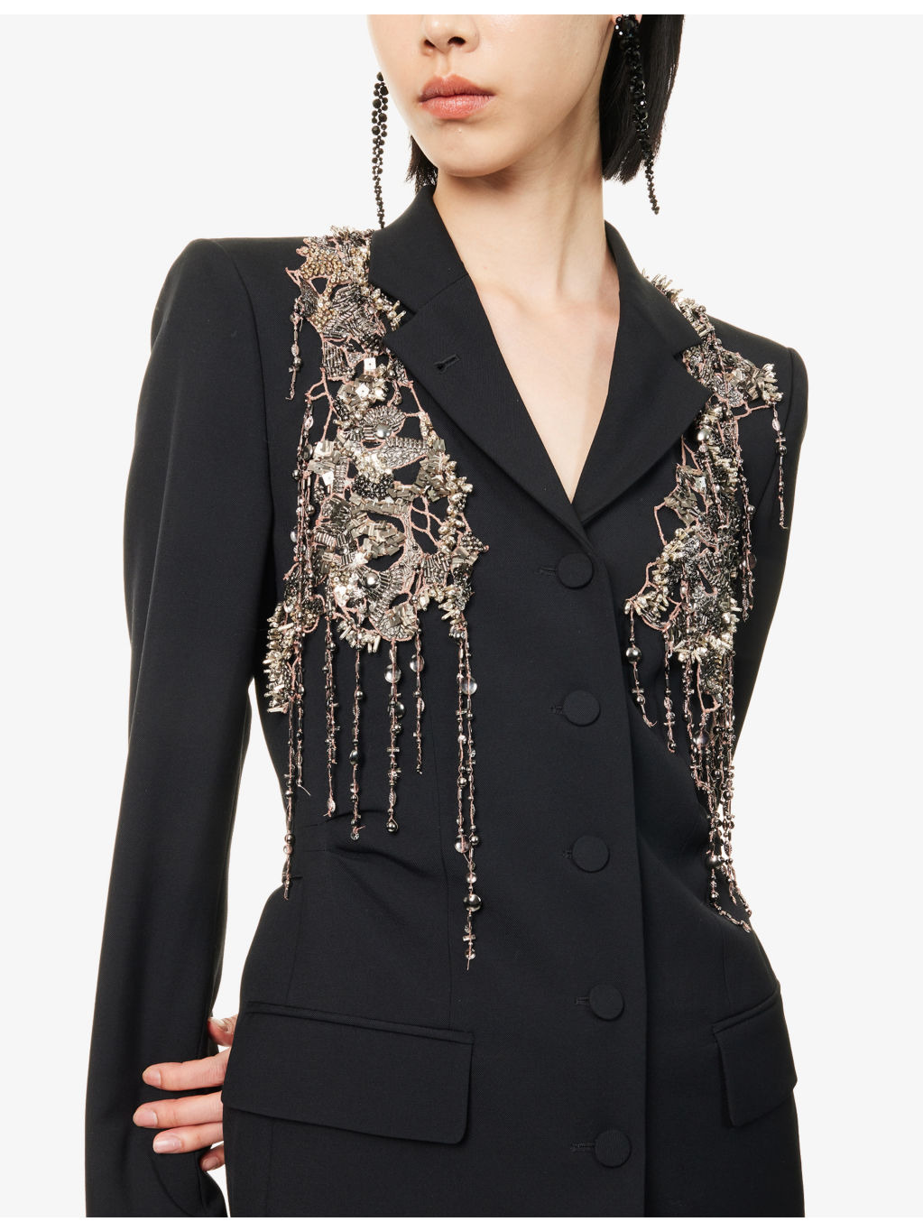 Embellished Notch-Lapels Wool-Blend Coat - 5