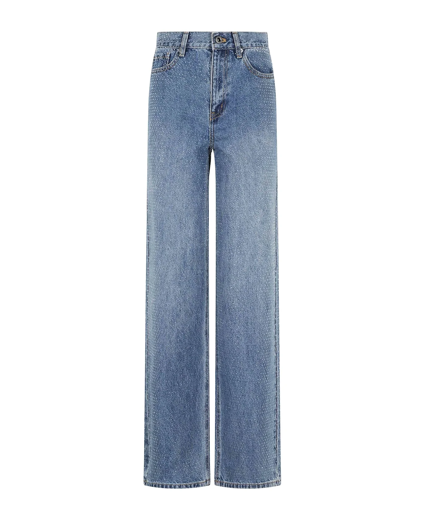 Rhinestone Denim Straight Leg Jeans - 1