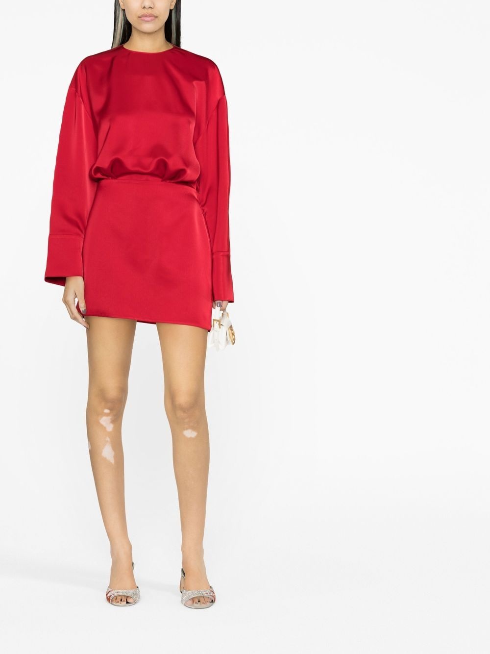 long-sleeve satin dress - 2