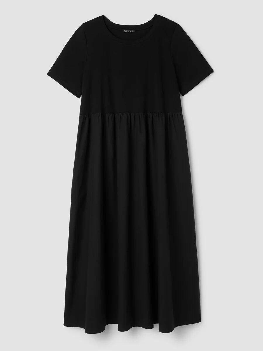 Organic Cotton Poplin Round Neck Dress - 1