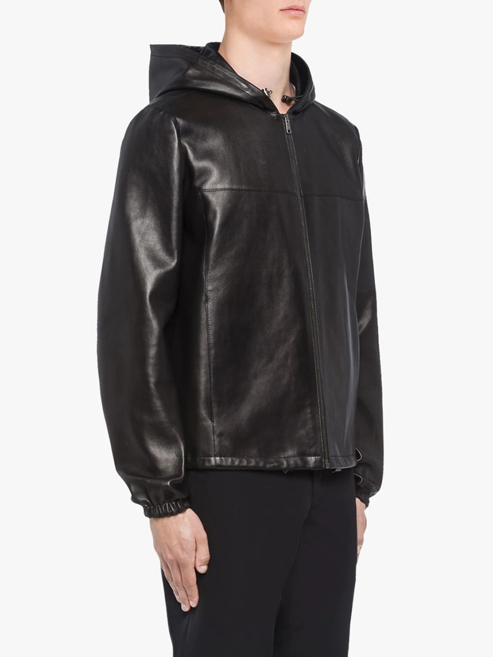 hooded leather jacket - 3