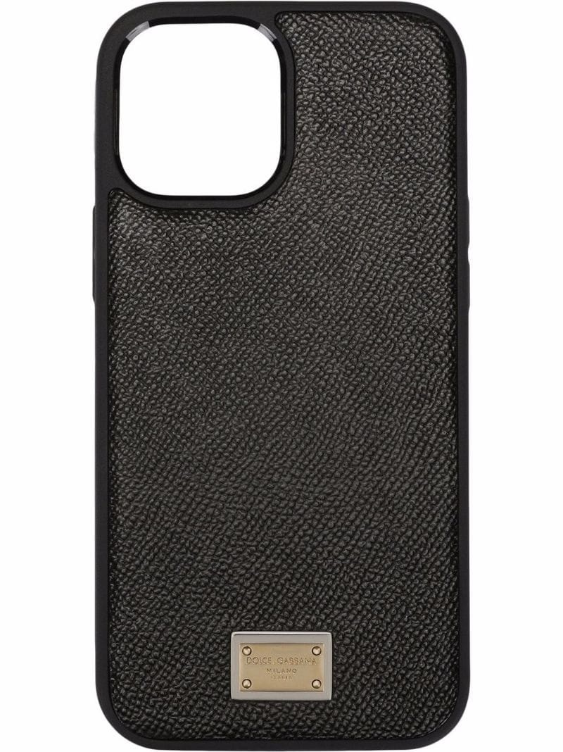 logo plate calfskin iPhone 12 Pro case - 1