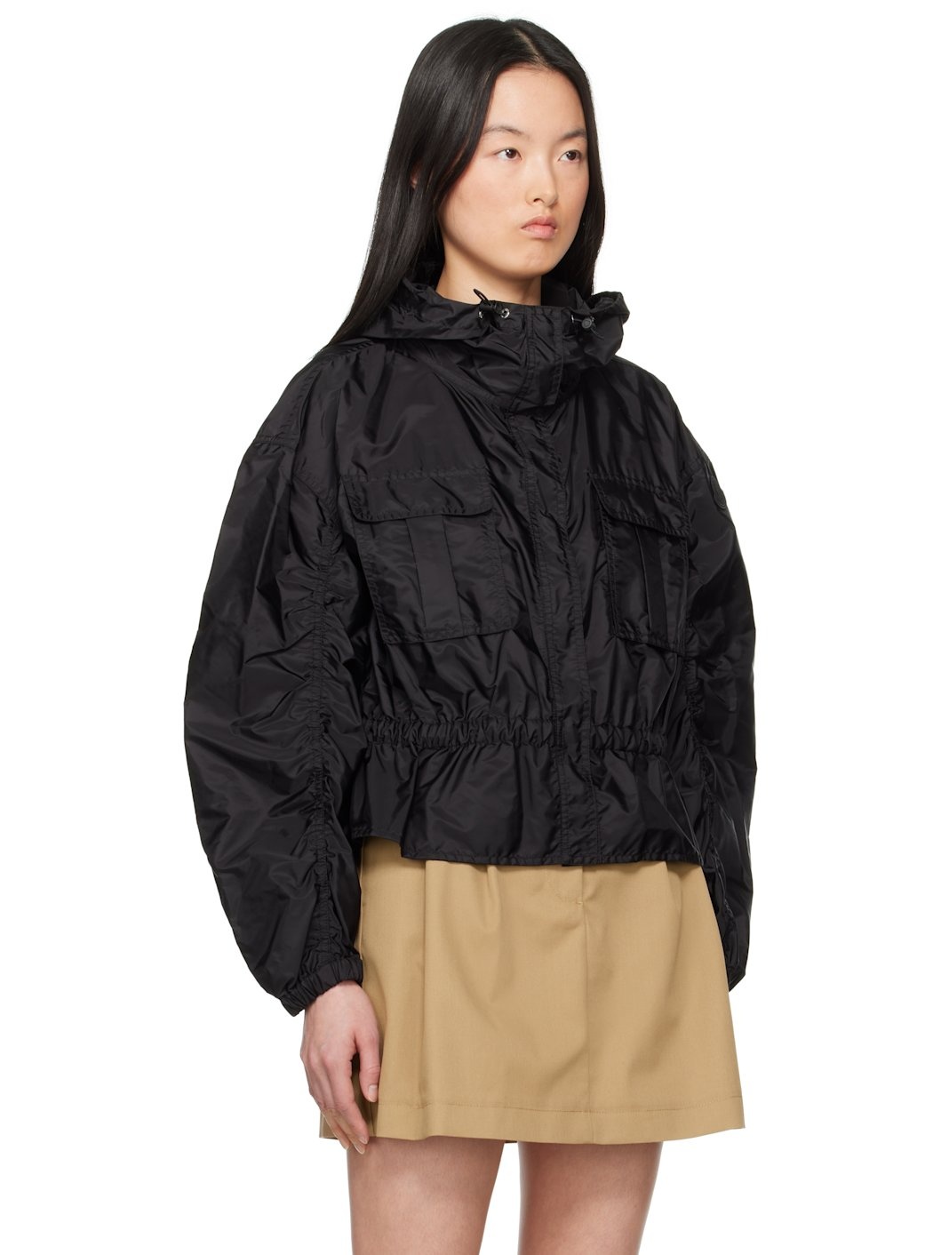 Black Curton Hooded Peplum Jacket - 2