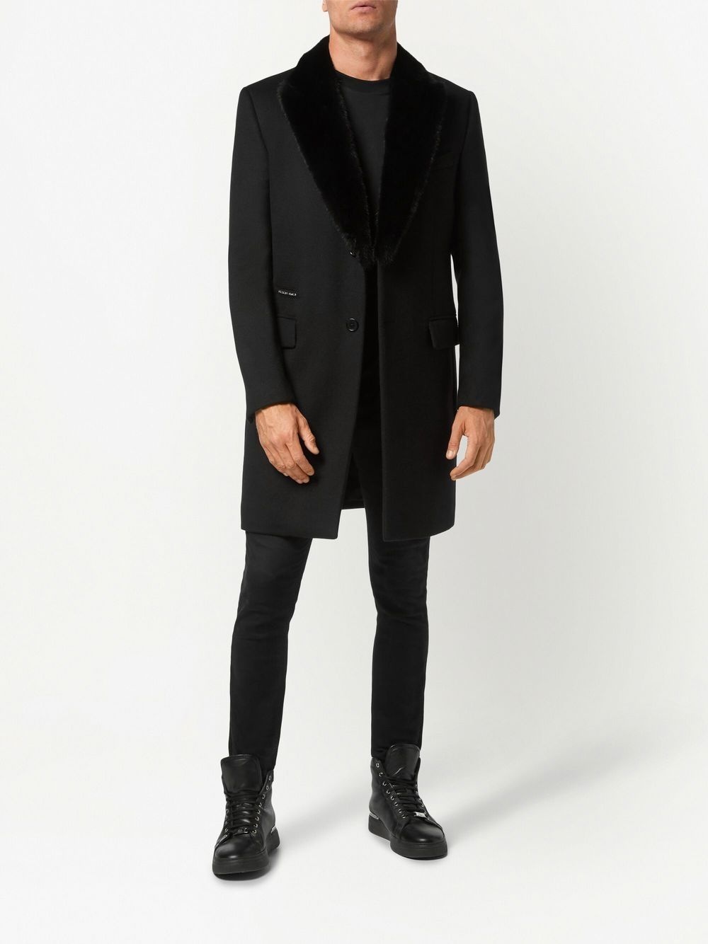 faux-fur trim single-breasted coat - 2