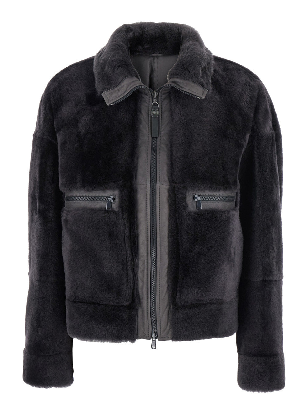 Brunello Cucinelli Women Grey Shearling Jacket With Two Front Welt Pockets With Zip In Fur Woman - 1