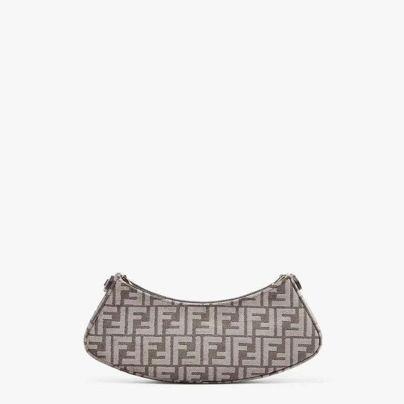 Pouch made of chenille with dark gray FF tapestry motif and zipper closure, decorated with Fendi Rom 4