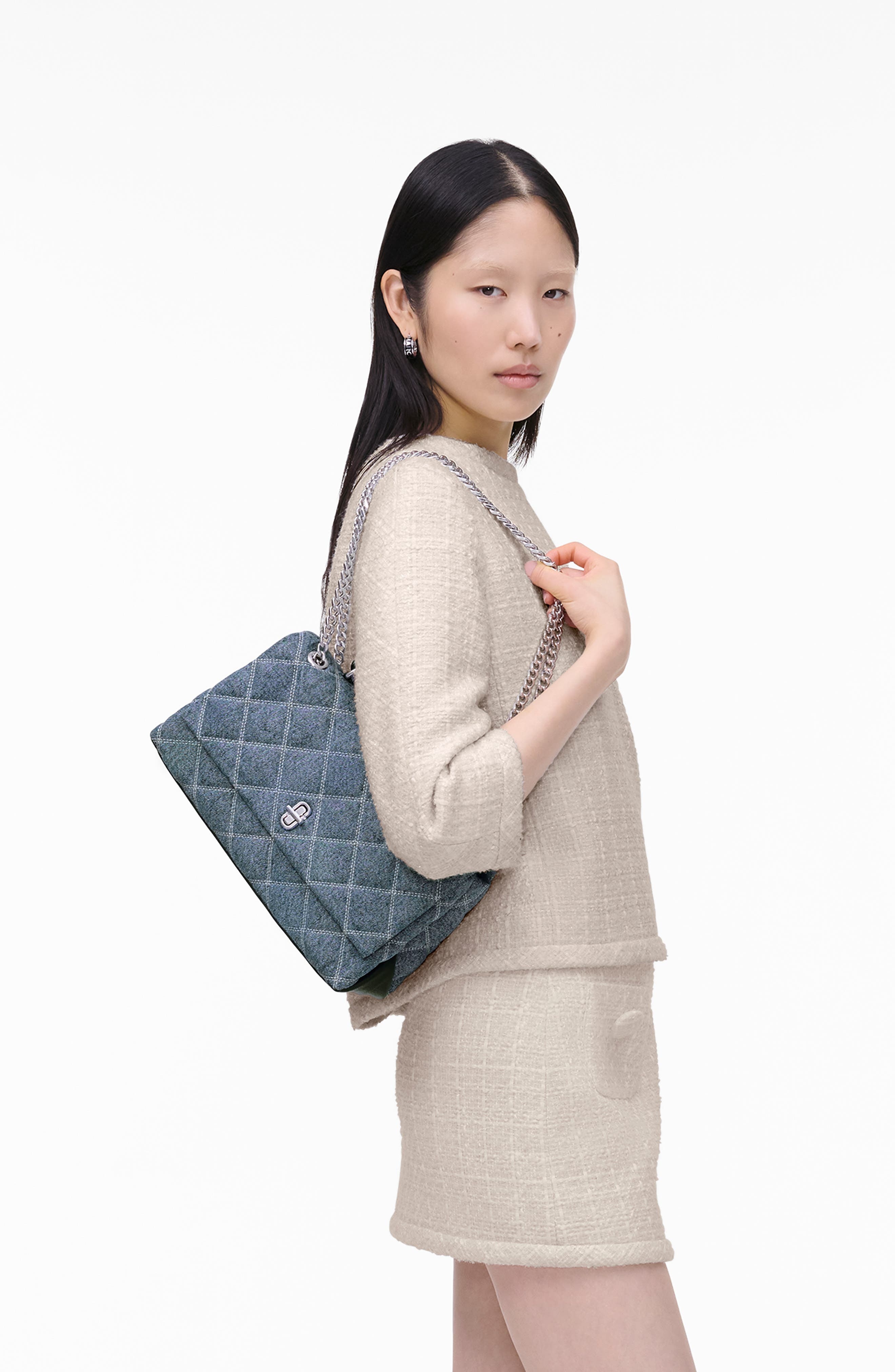 Marc Jacobs The Quilted Denim Dual Chain Shoulder Bag in Light Wash Indigo at Nordstrom - 4