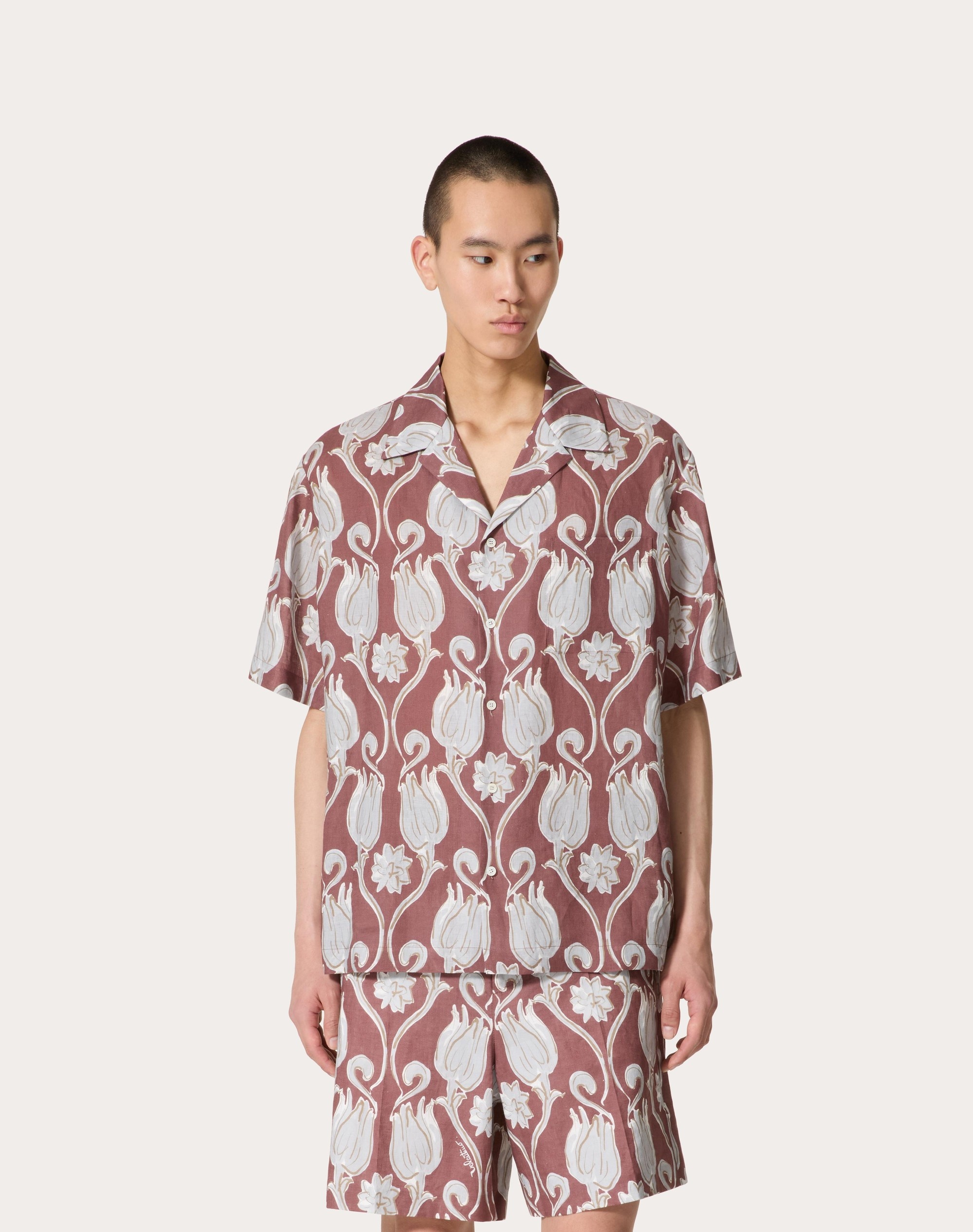 LINEN BOWLING SHIRT WITH METAMORPHOS TULIPS PRINT - 3