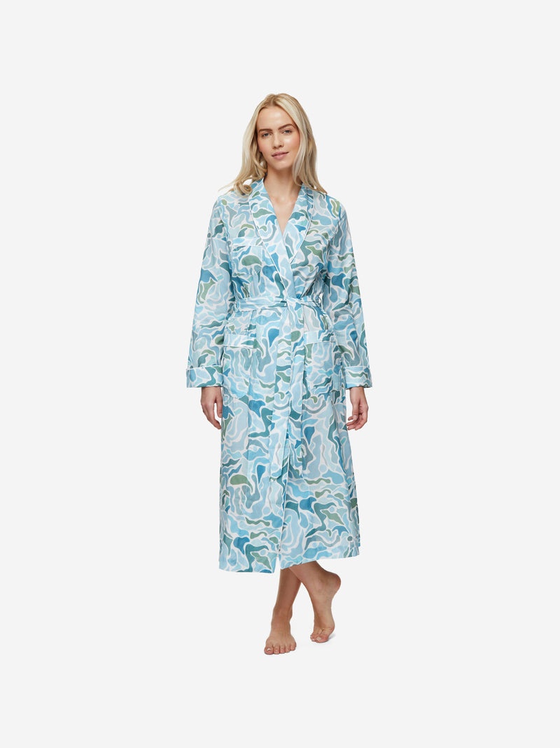 Women's Long Dressing Gown Ledbury 61 Cotton Batiste Green - 6