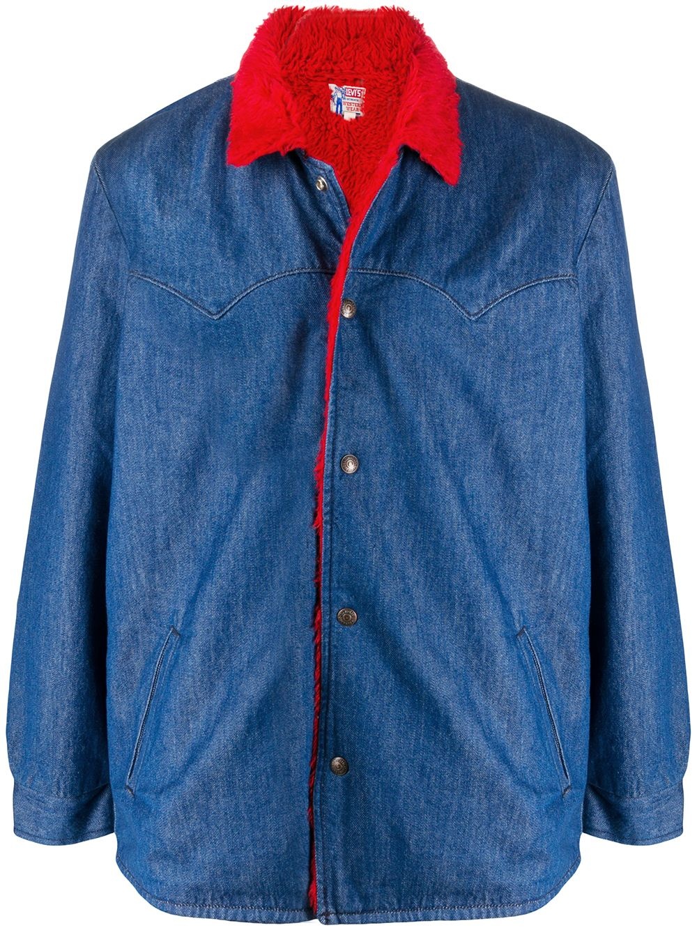 contrast-collar denim coat - 1