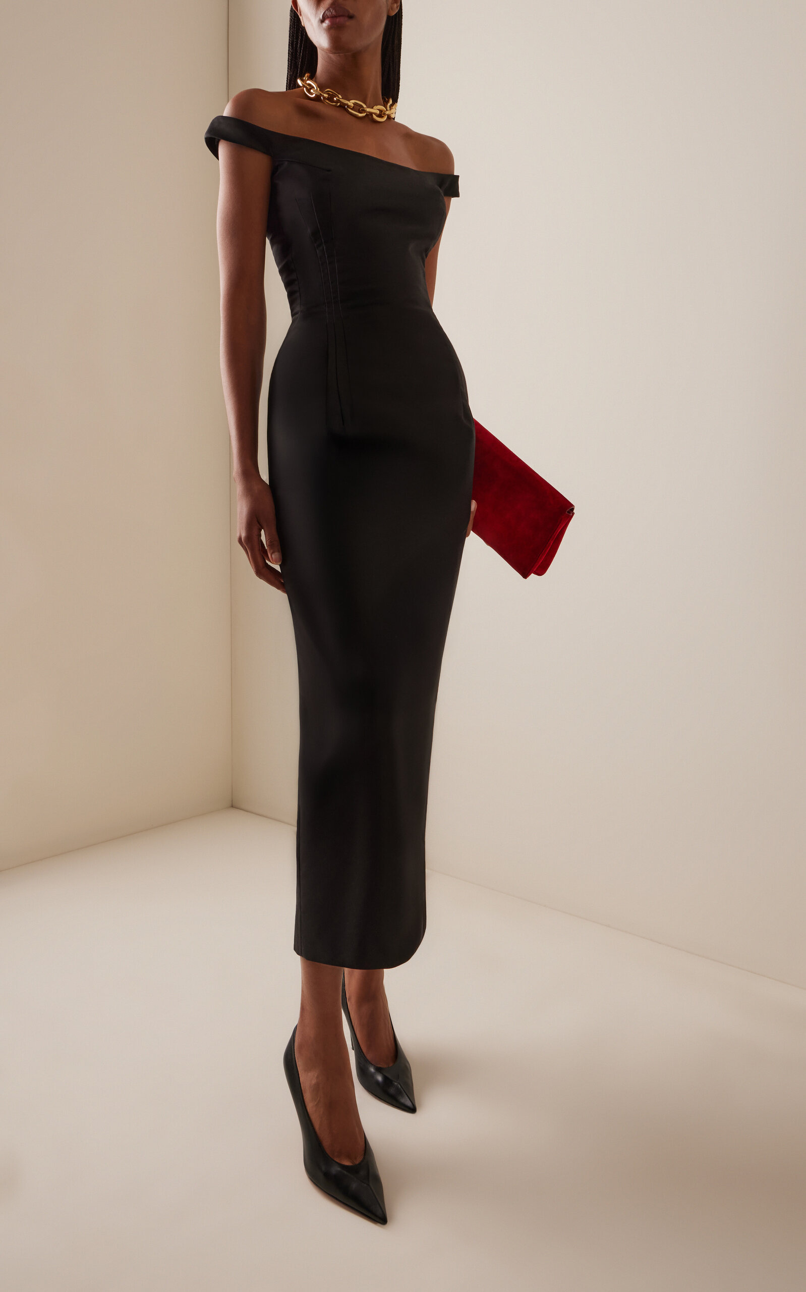 Off-The-Shoulder Cotton Dress black - 2