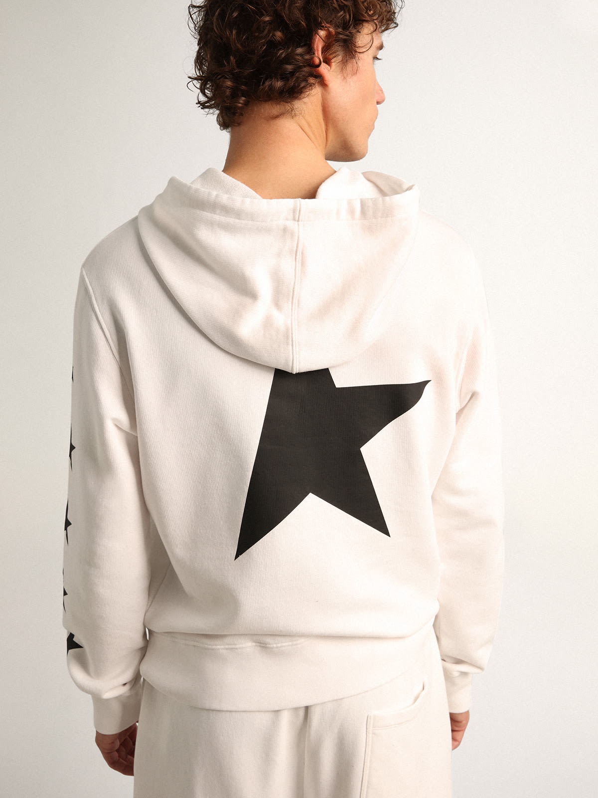 Alighiero Star Collection hooded sweatshirt in vintage white with contrasting black stars - 2