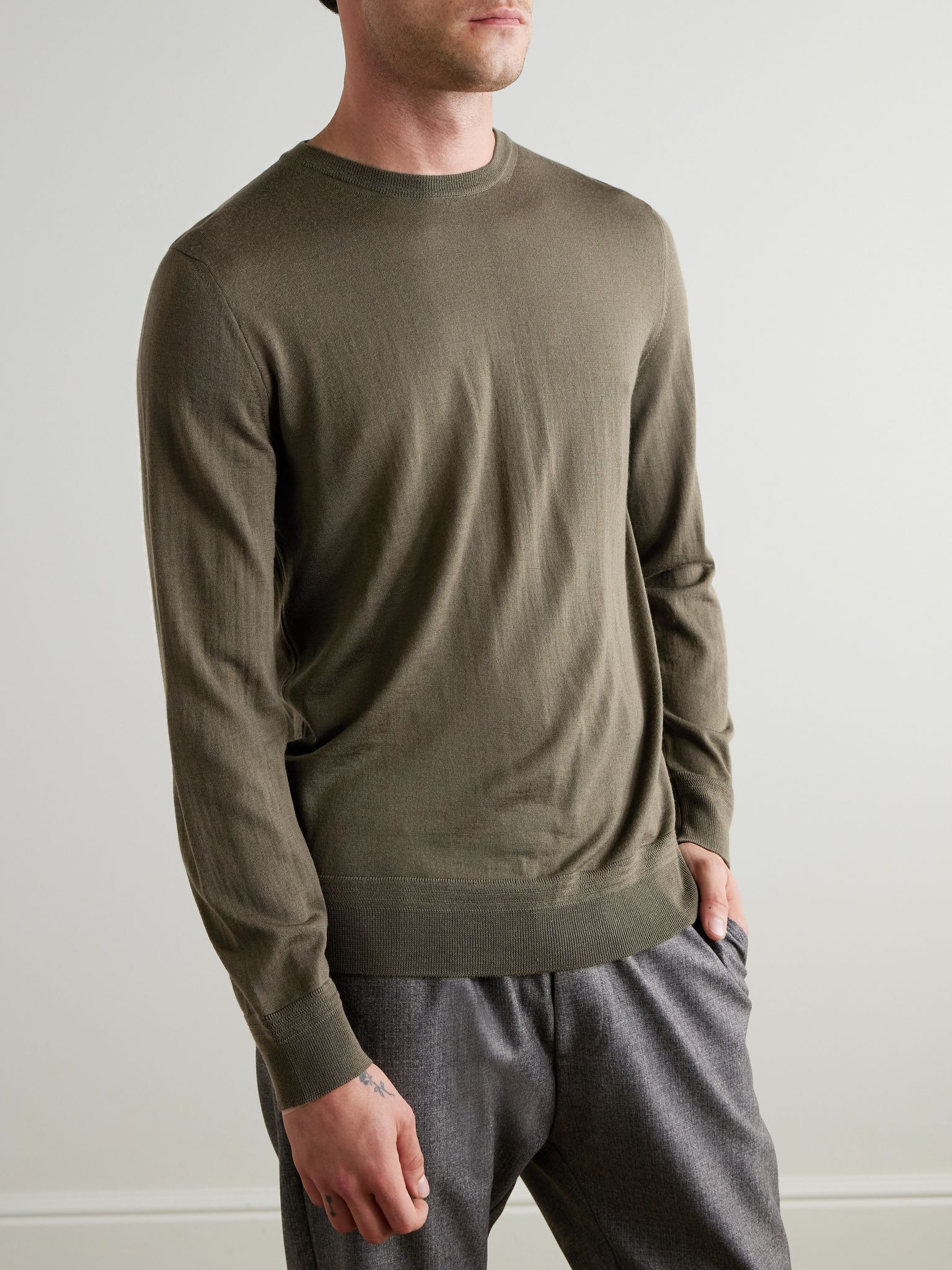 Ato Slim-Fit Merino Wool Sweater Green - 3