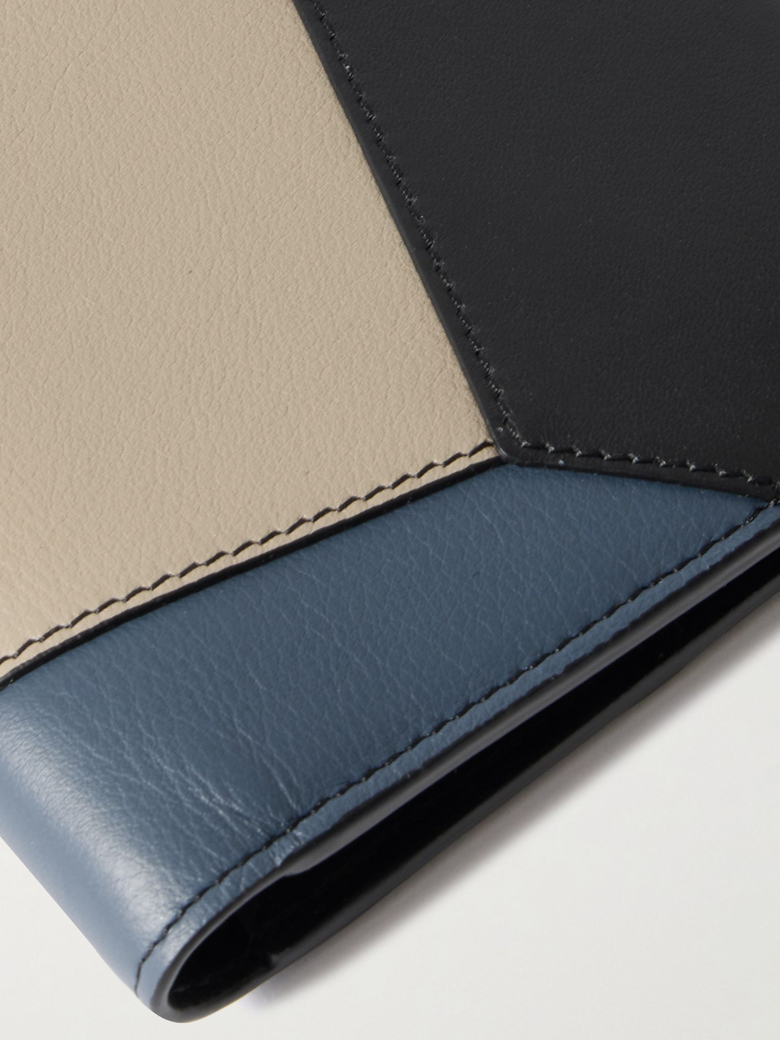 Puzzle Logo-Debossed Leather Billfold Wallet Blue - 3