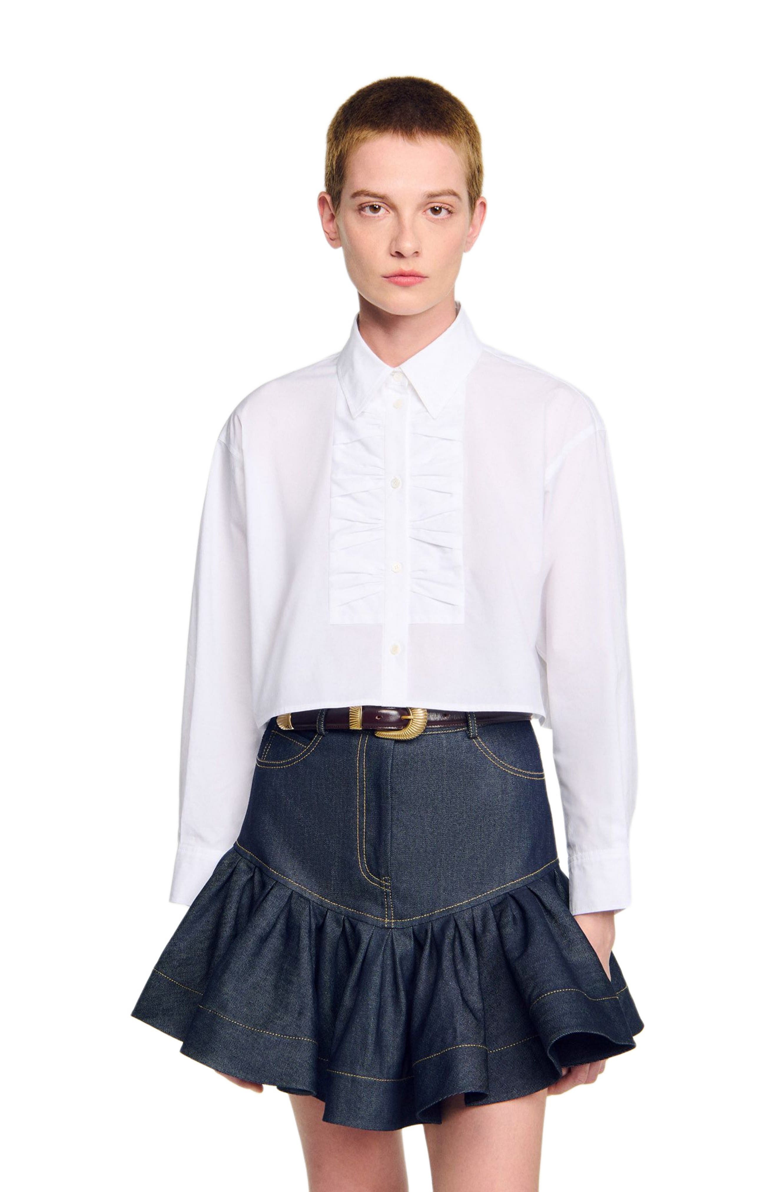 SANDRO Cropped shirt with bow details in White at Nordstrom - 3