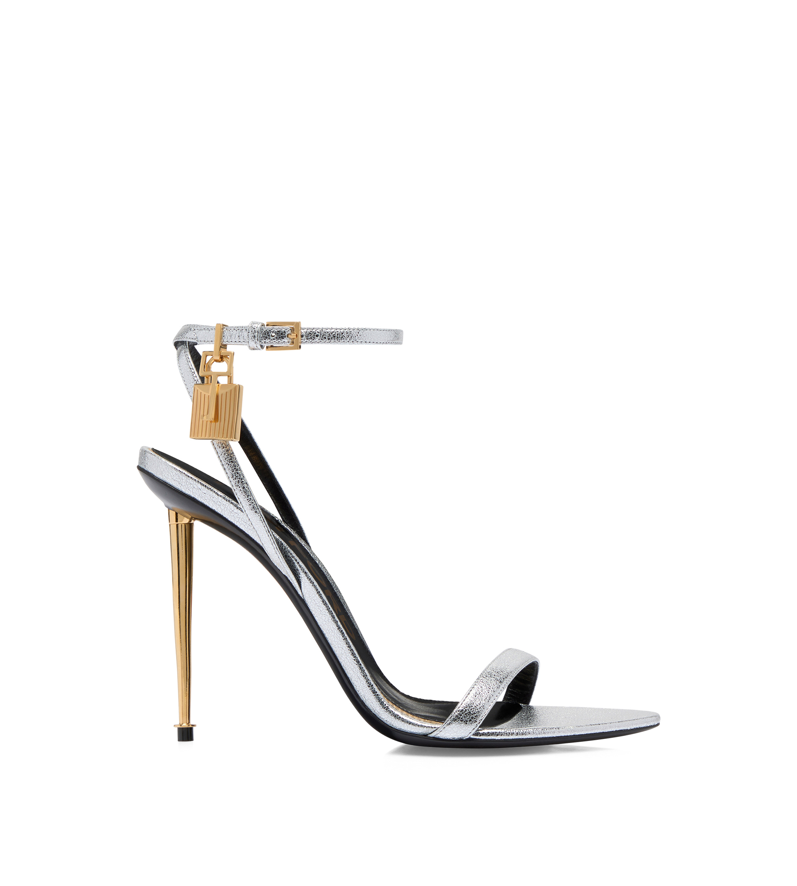 LAMINATED NAPPA LEATHER PADLOCK POINTY NAKED SANDAL - 1