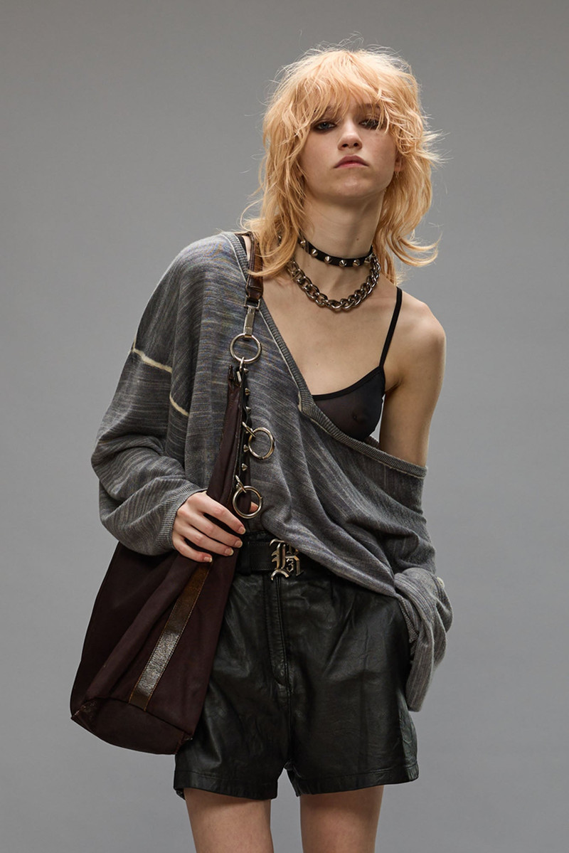 R13 GATHERED HEM KNIT V-NECK - DISTRESSED GREY outlook