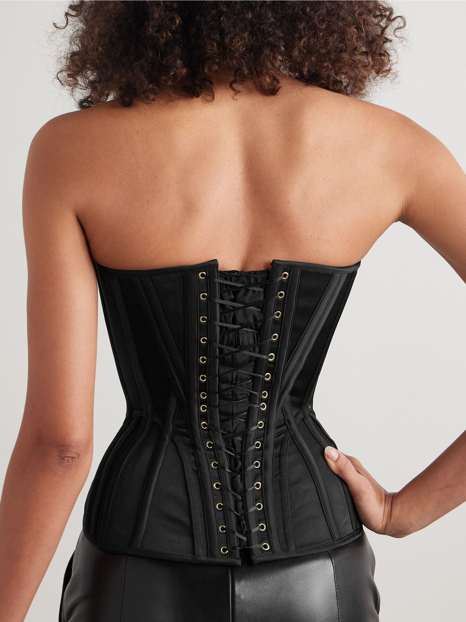 Wasp strapless recycled-satin bustier top Black - 3