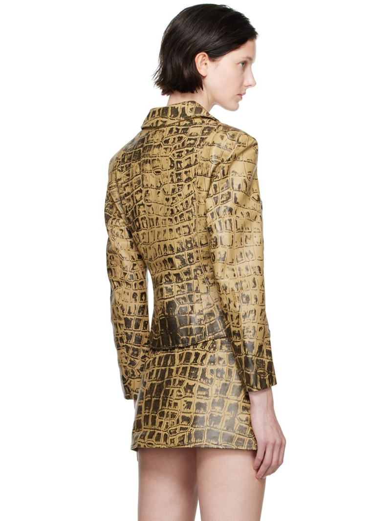 Beige Croc-Embossed Leather Jacket 3