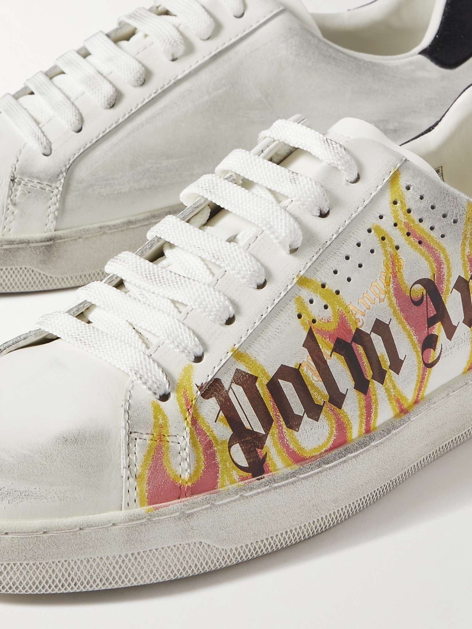 Distressed Logo-Print Suede-Trimmed Leather Sneakers - 5