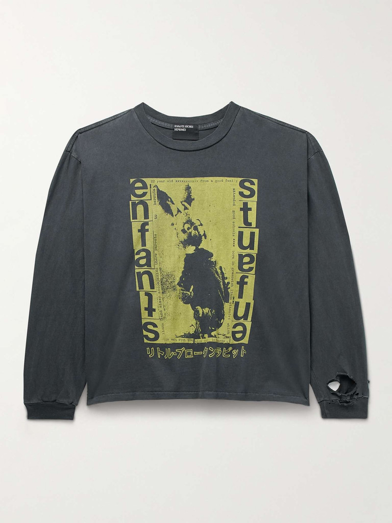 Printed Distressed Cotton-Jersey T-Shirt 1