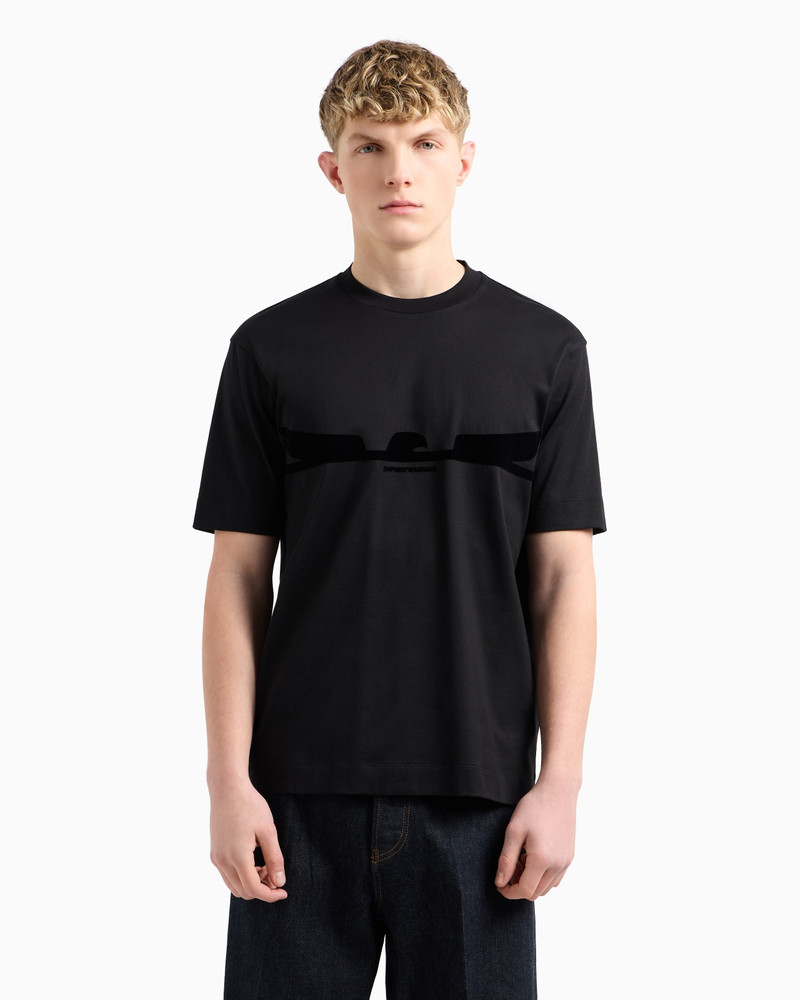 EMPORIO ARMANI JERSEY T-SHIRT WITH CONTOURED EAGLE FLOCKED PRINT outlook