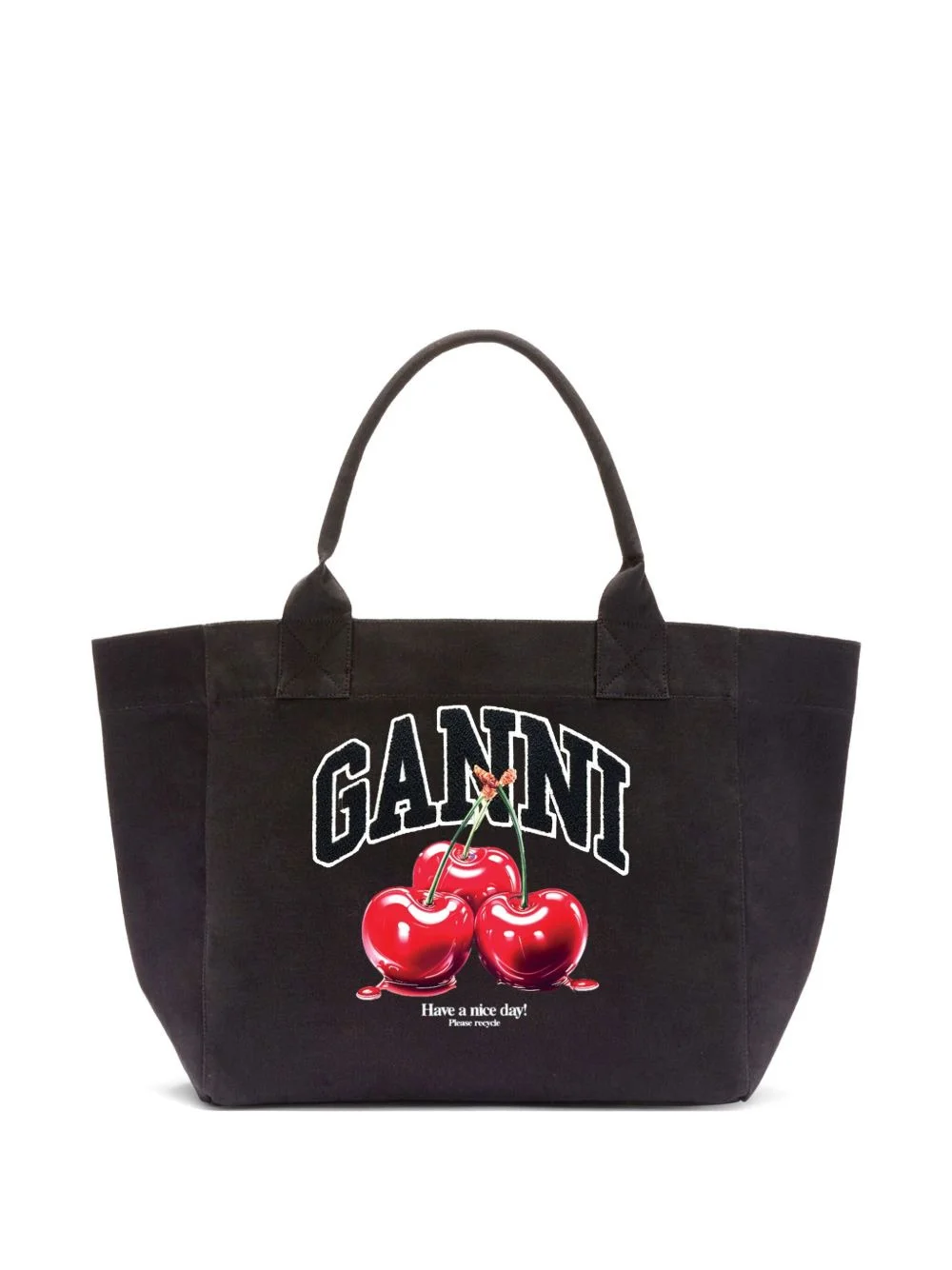cherry print handle tote bag - 1