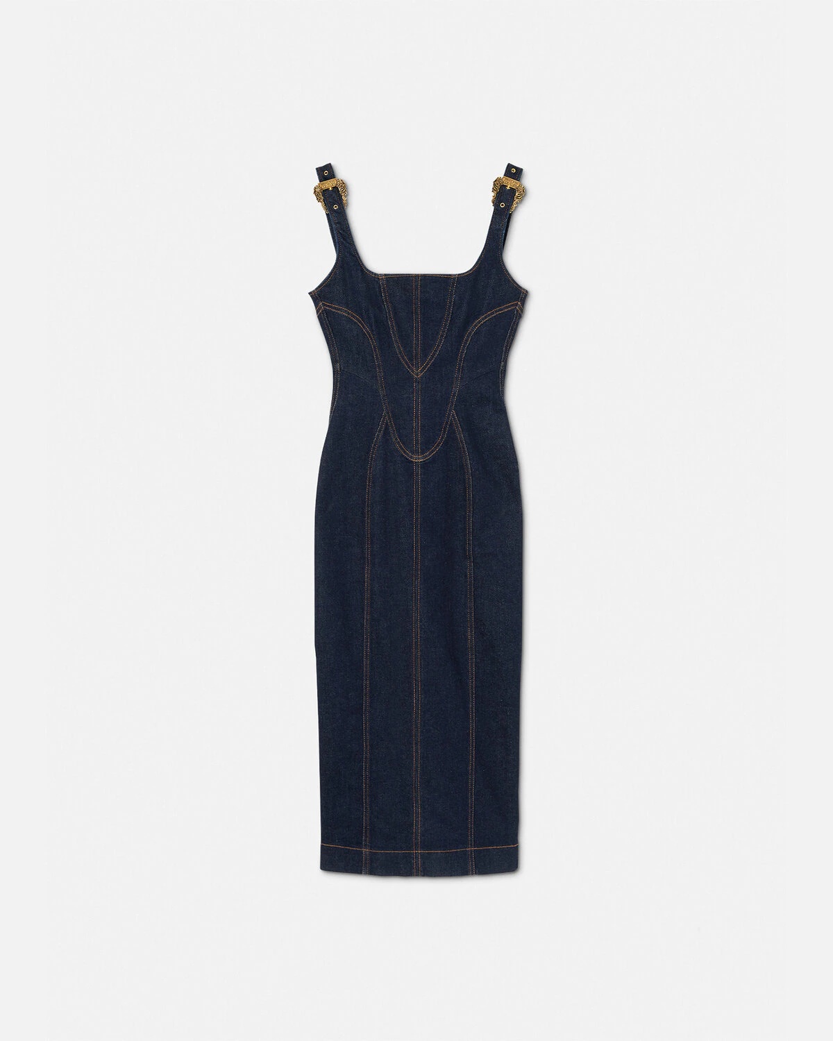 Baroque Buckle Denim Midi Dress - 1