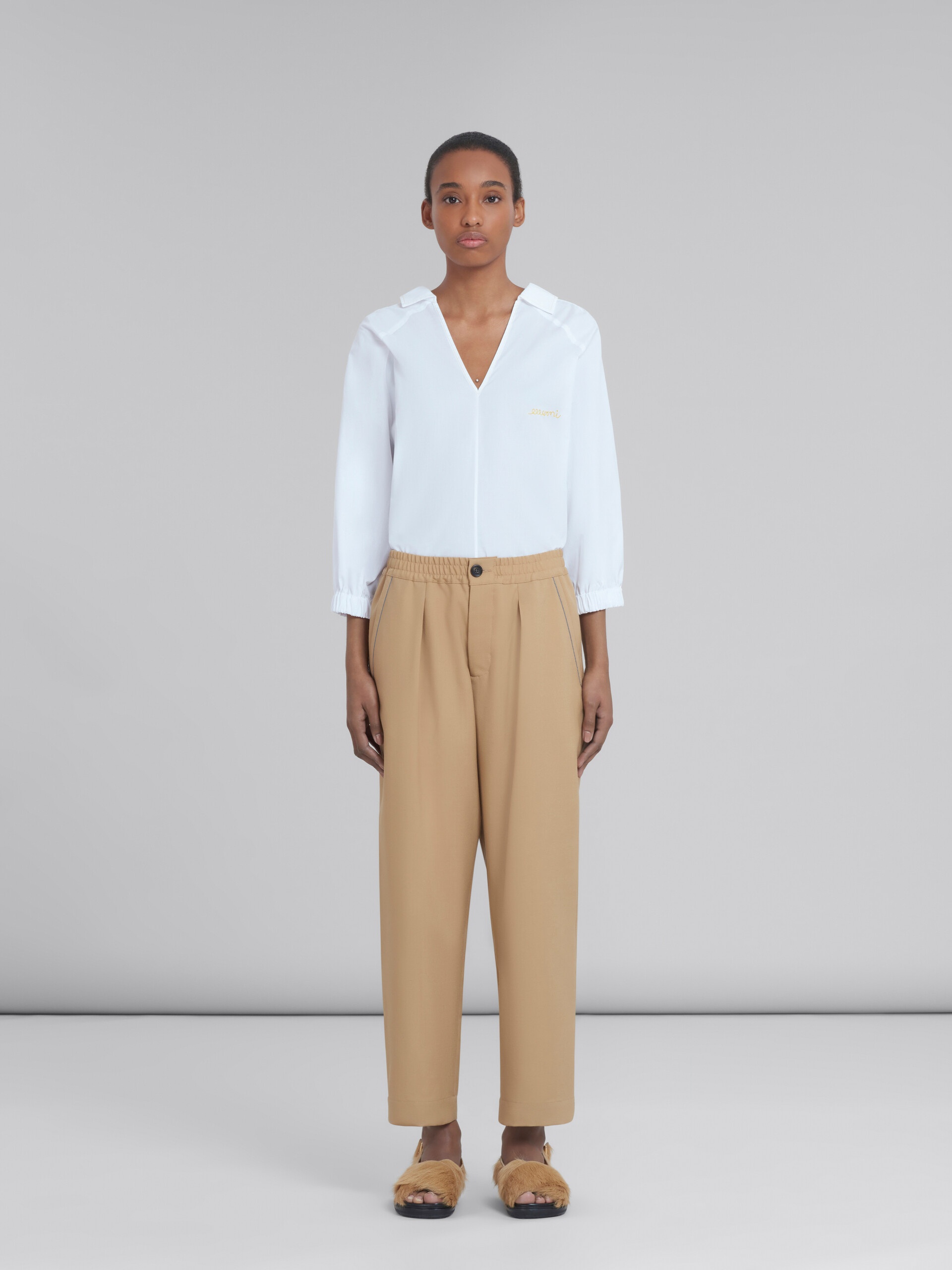 Marni CROPPED TROUSERS IN BEIGE TROPICAL WOOL | REVERSIBLE