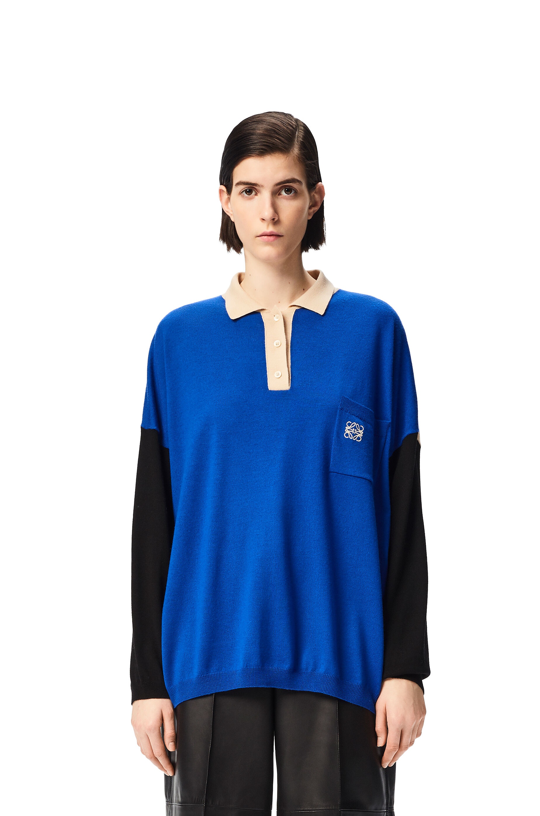 Anagram embroidered polo sweater in wool - 3