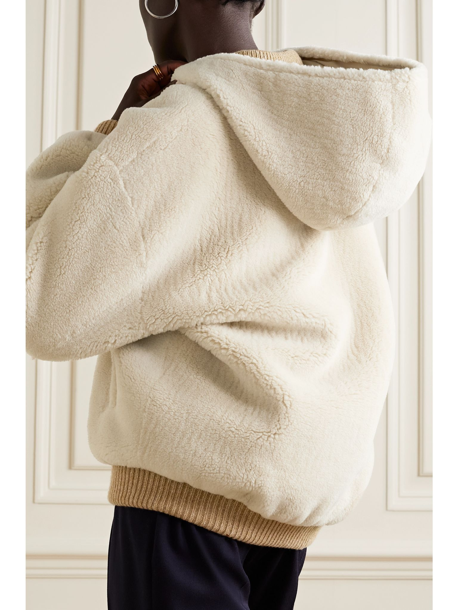 Carley reversible cashmere and silk-blend fleece and twill jacket Brown - 4