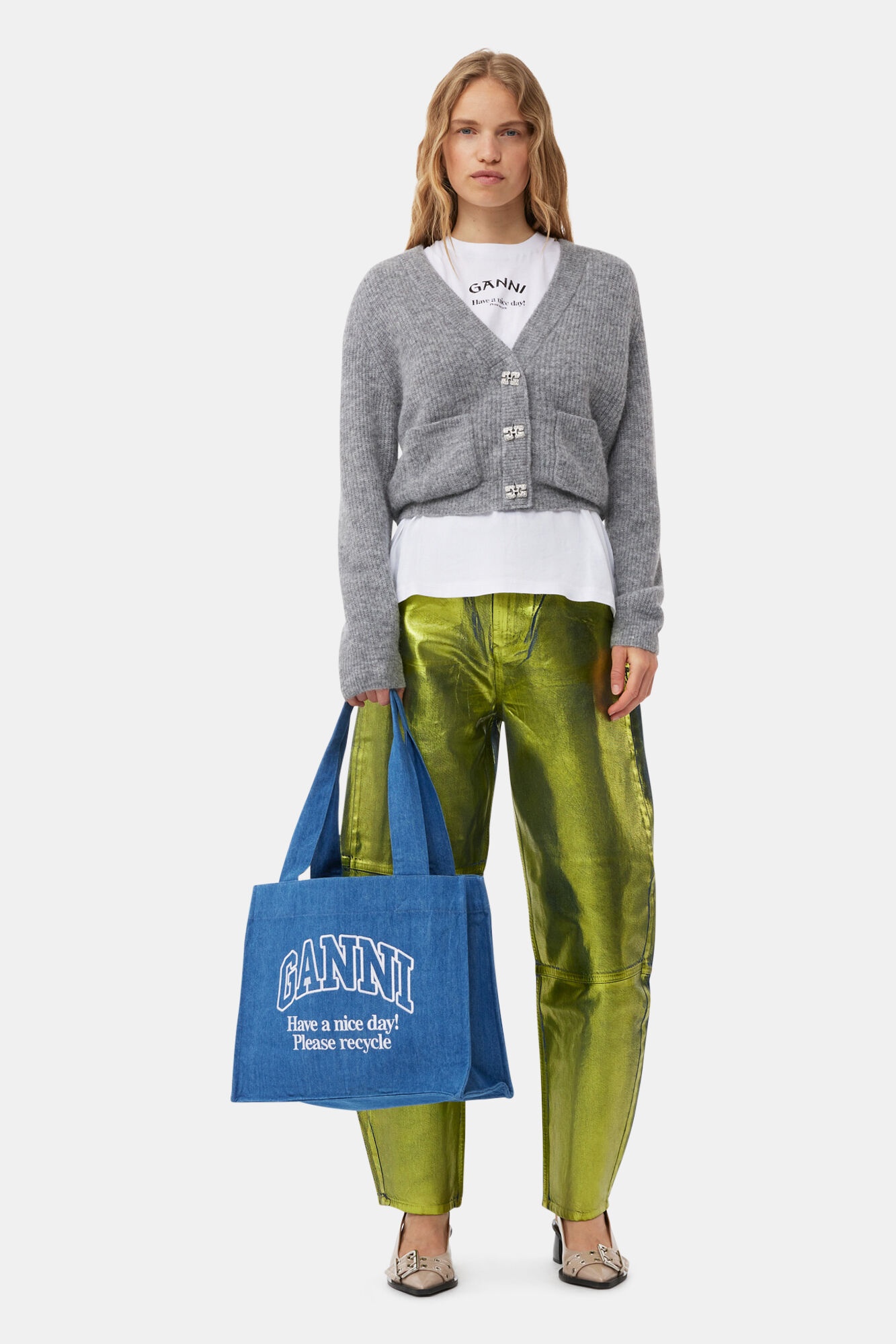 トートバッグ GANNI Woman Tote bags Denim A5599 630 Shopping Bag Ganni in light blue denim
