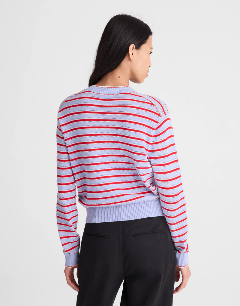 Madewell Striped Textured-Stitch Crewneck Sweater in 100% Cotton outlook