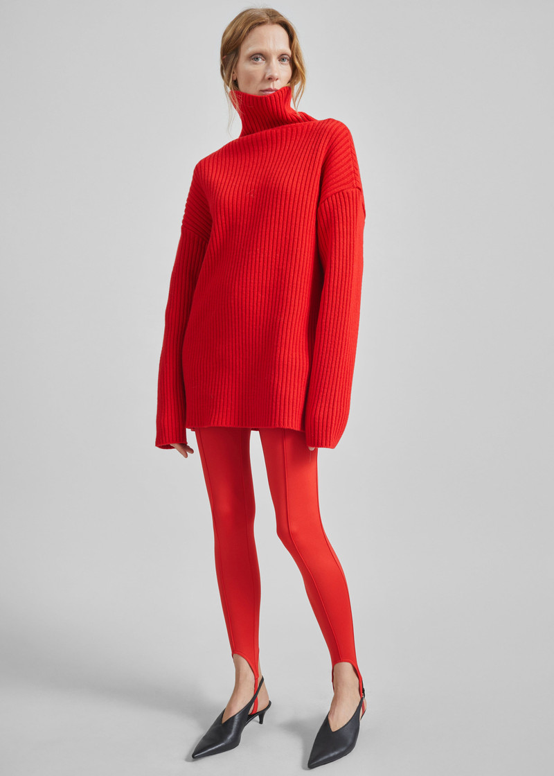 Thelma Ribbed Sweater Dress - Red 3