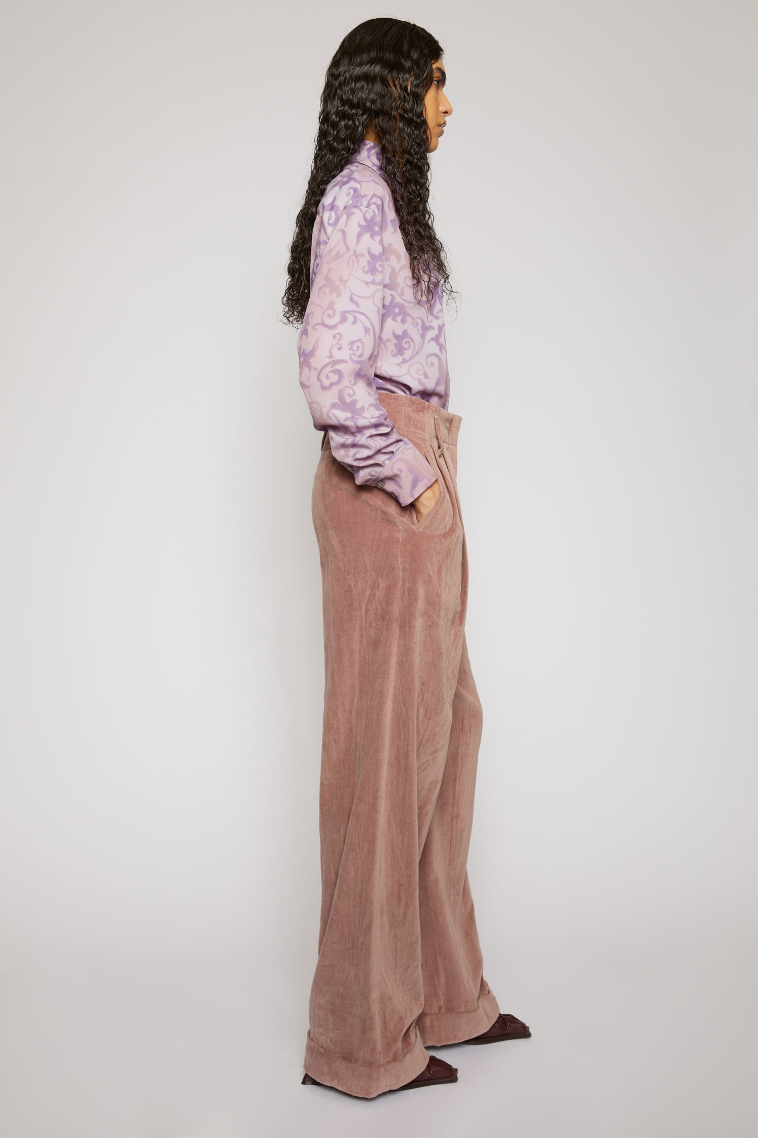 Wide-leg velvet trousers mauve purple - 3