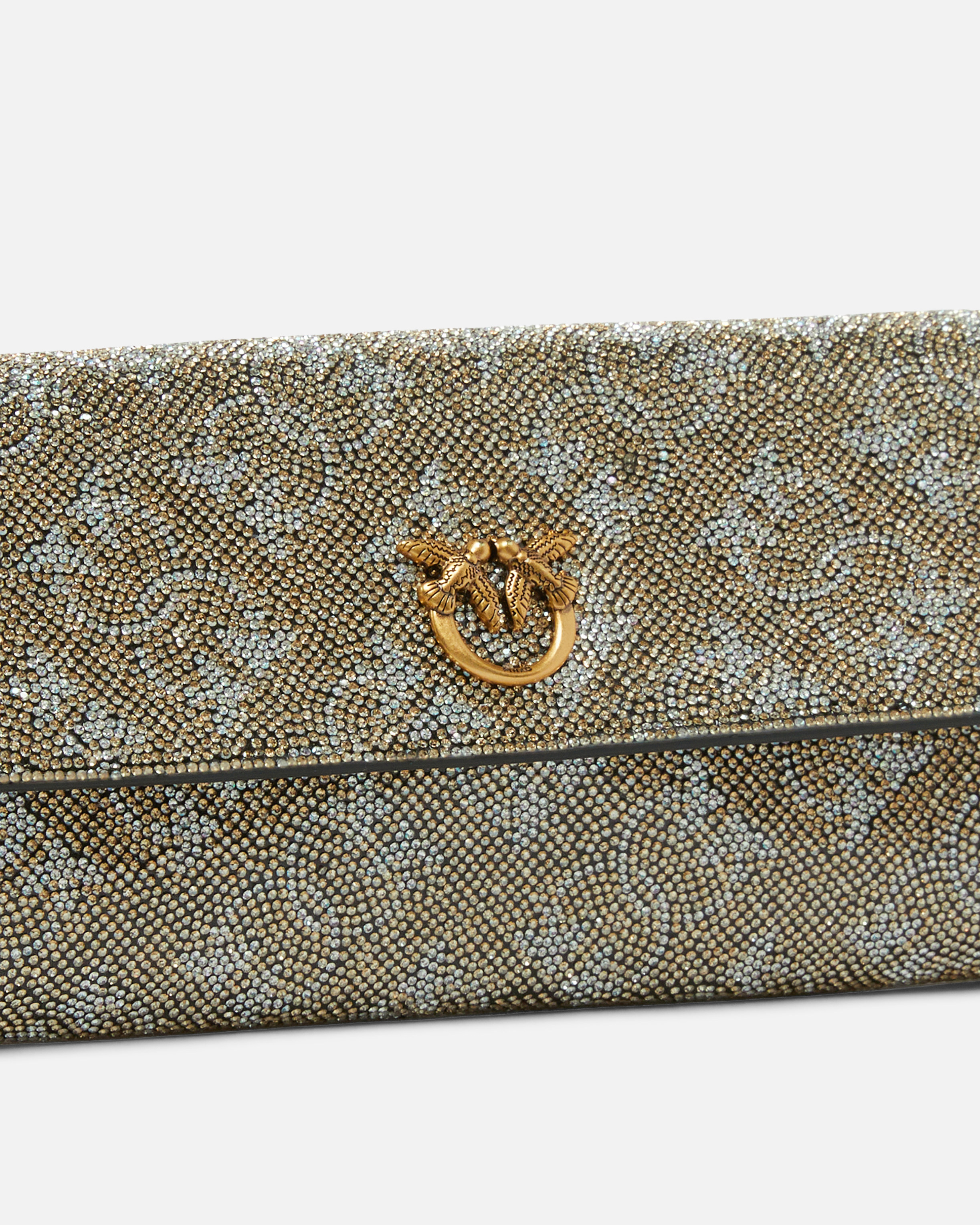 WALLET WITH SHOULDER STRAP AND RHINESTONE MONOGRAM - 3