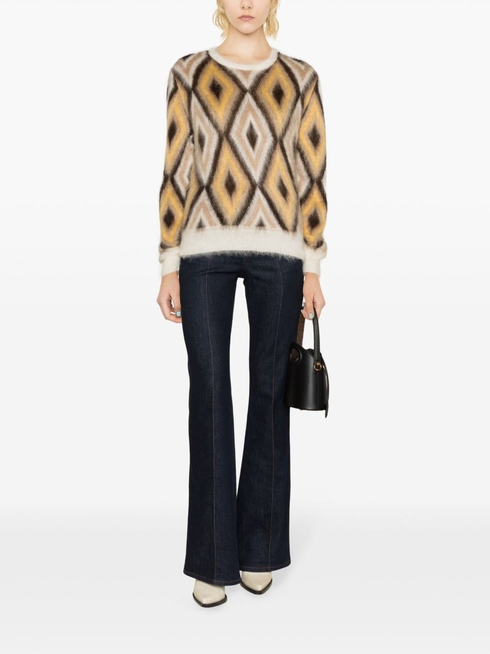 diamond-jacquard round-neck jumper - 2