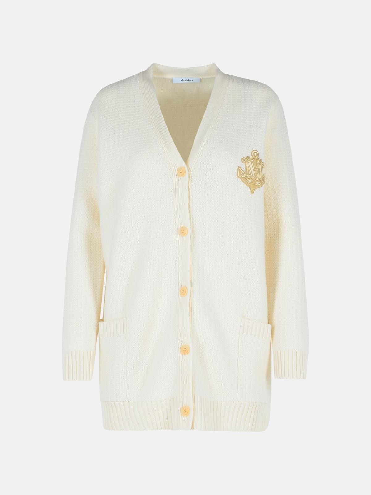 'RAVELLO' WHITE WOOL BLEND CARDIGAN - 1