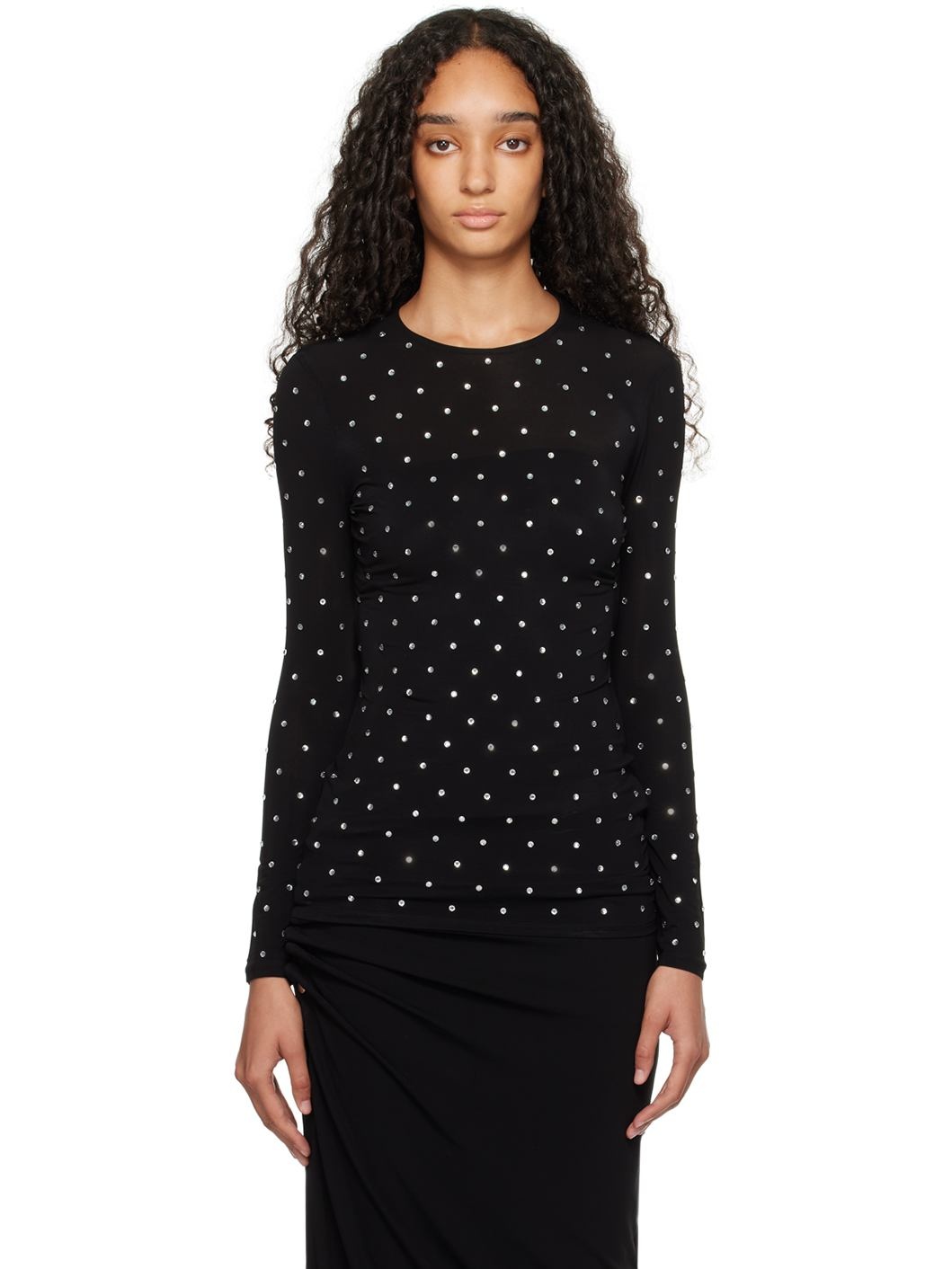 Black Crystal-Embellished Top - 1