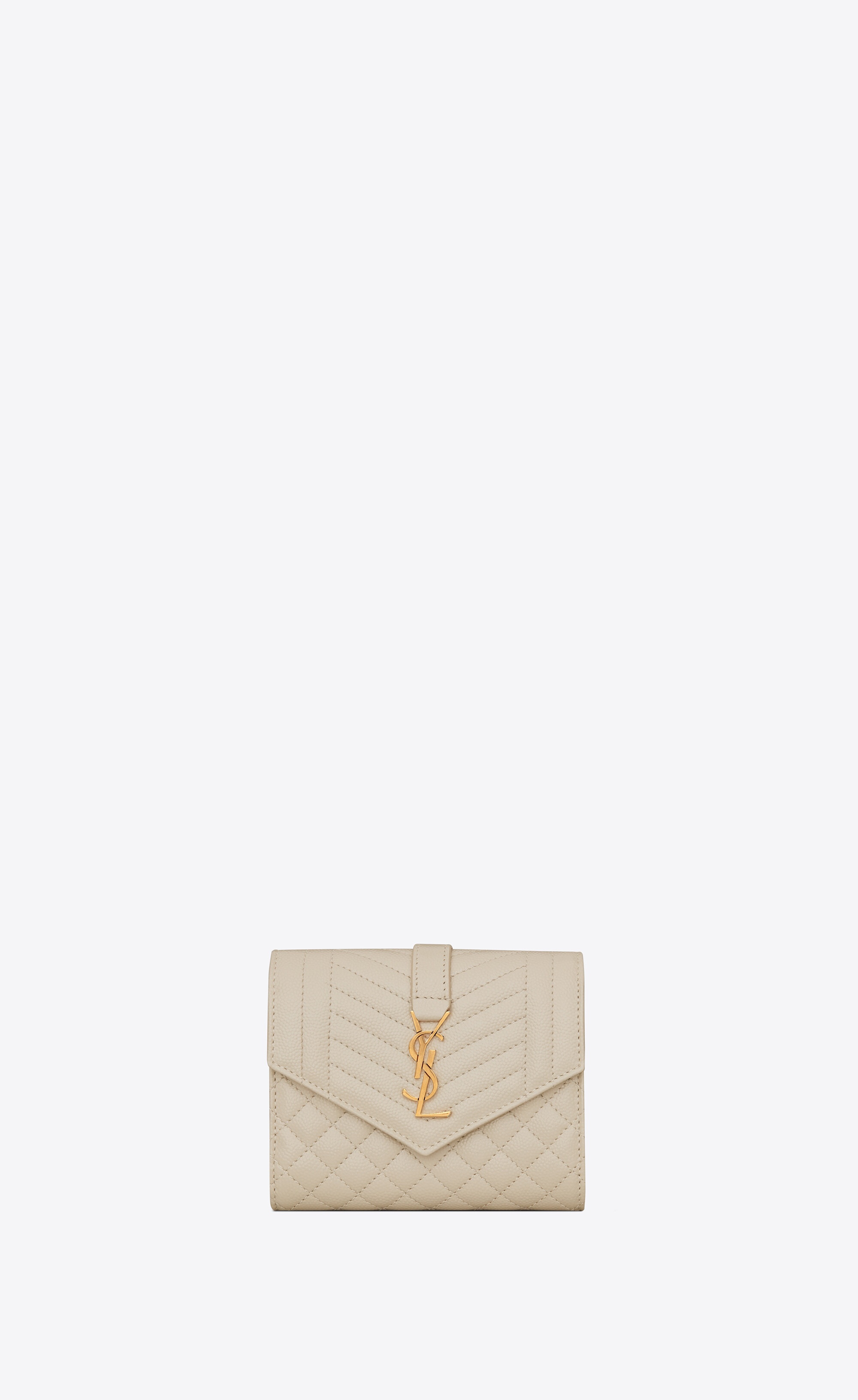 envelope compact tri fold wallet in mix matelassé grain de poudre embossed leather - 1
