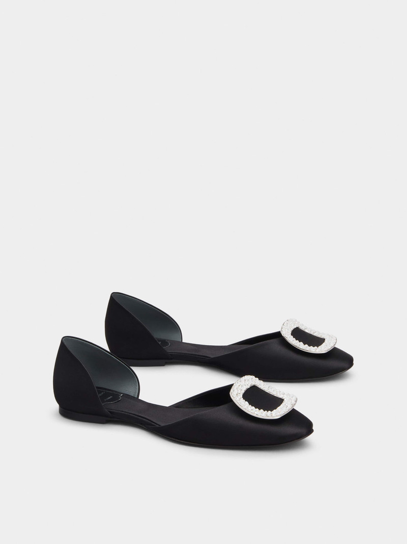 Roger Vivier Chips Strass Buckle Dorsay Ballerinas in Satin outlook