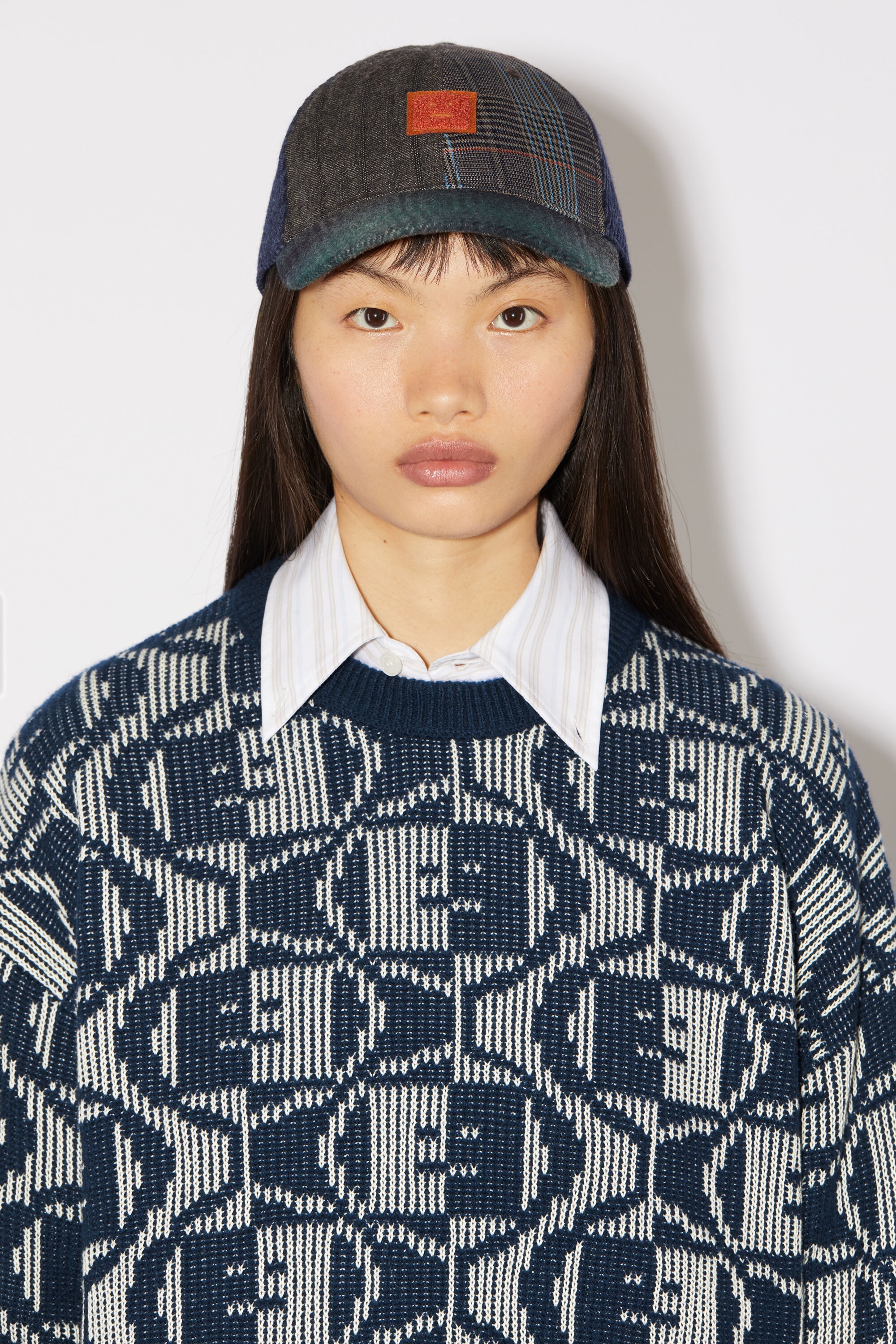 Jacquard crew neck jumper - Navy/oatmeal melange - 5