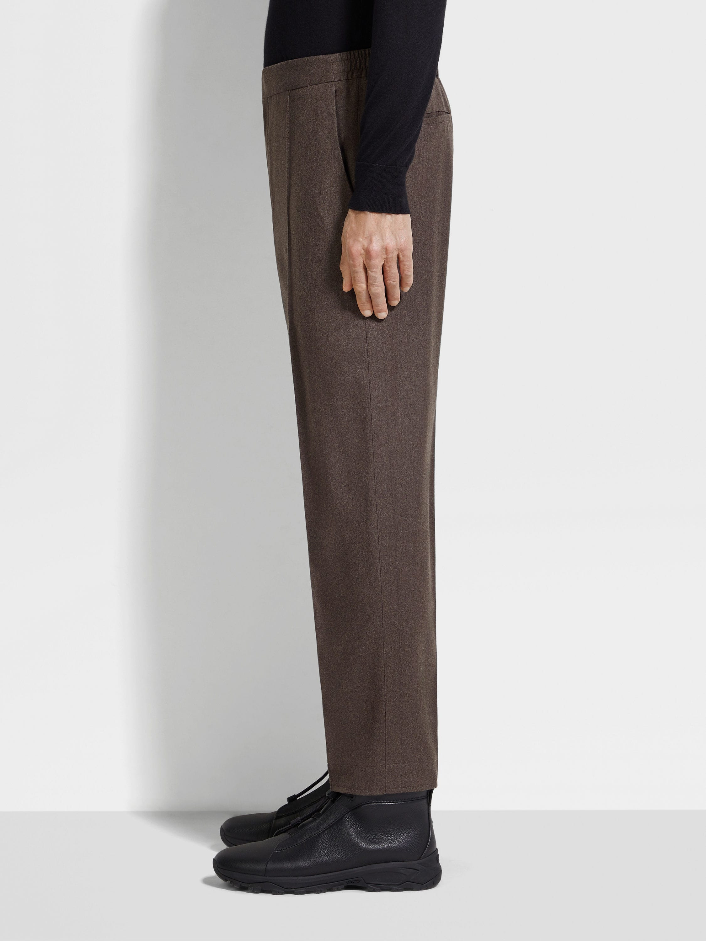 DARK BROWN 15MILMIL15 WOOL SILK AND CASHMERE PANTS - 3