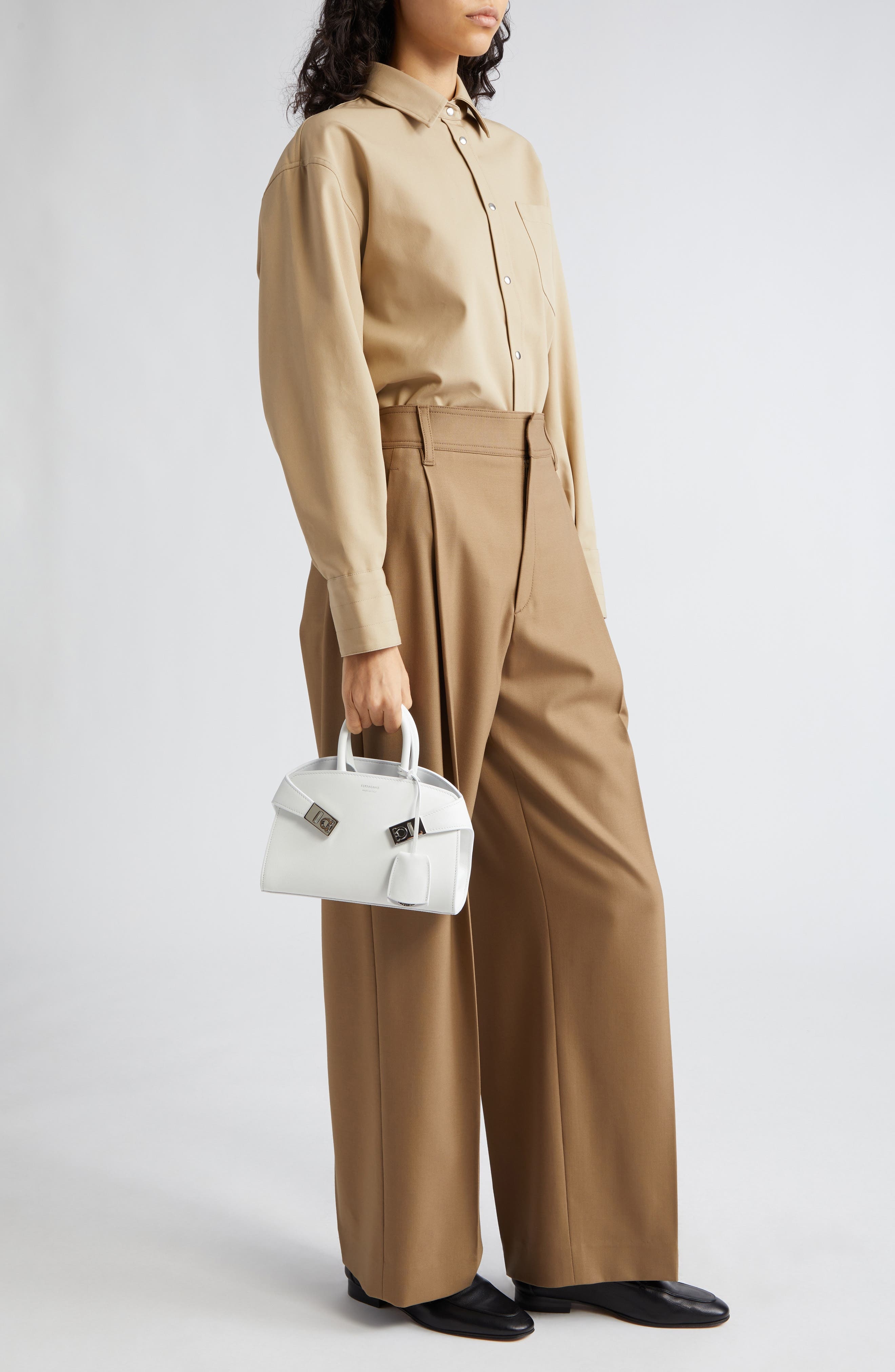 FERRAGAMO Mini Hug Leather Top-Handle Bag in Optic White at Nordstrom - 3