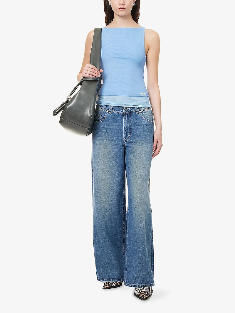 House of Sunny Multi-Layer Boat-Neck Stretch-Mesh Top outlook