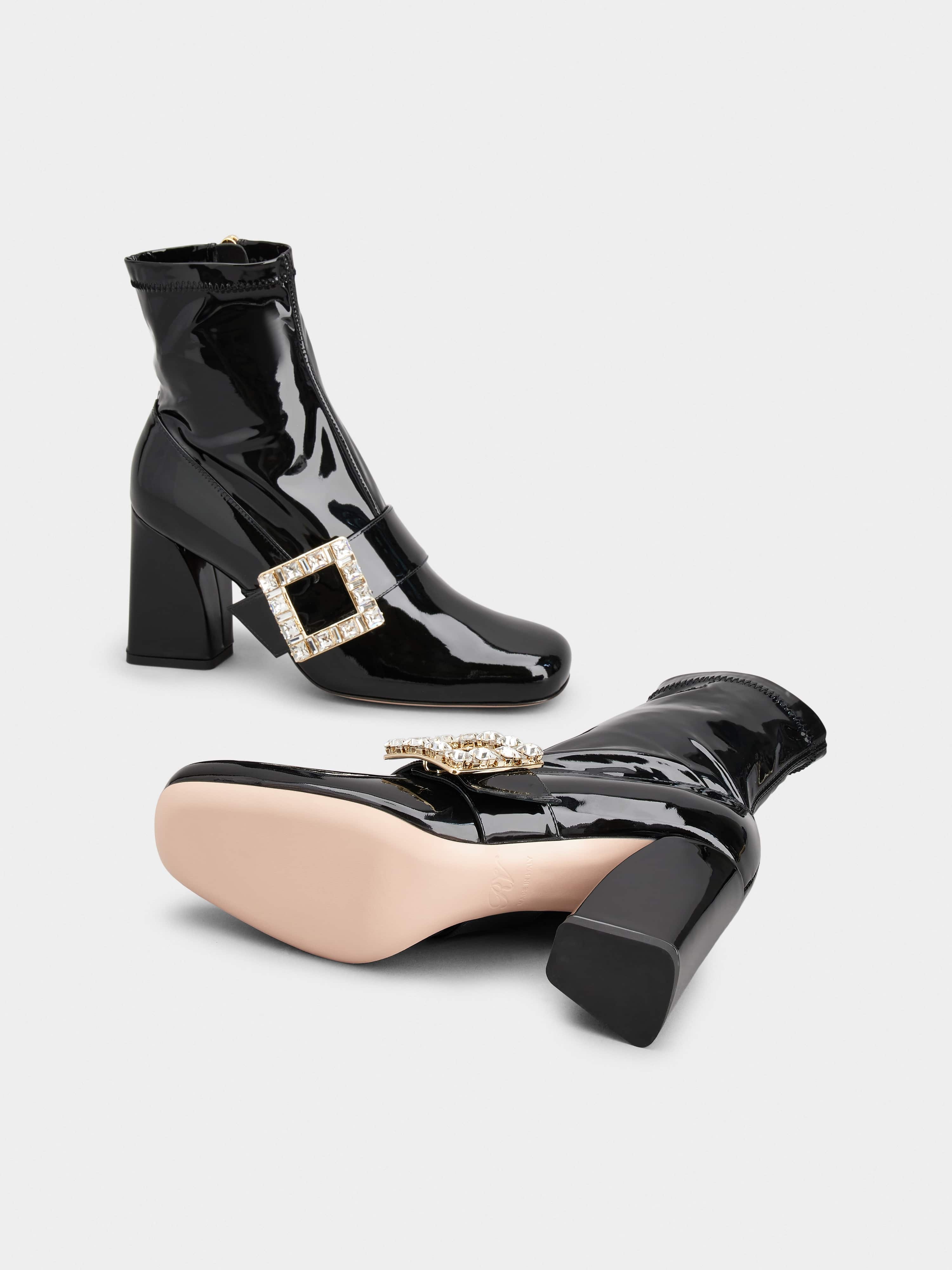 Très Vivier Rhinestone Buckle Ankle Boots in Patent Leather - 6
