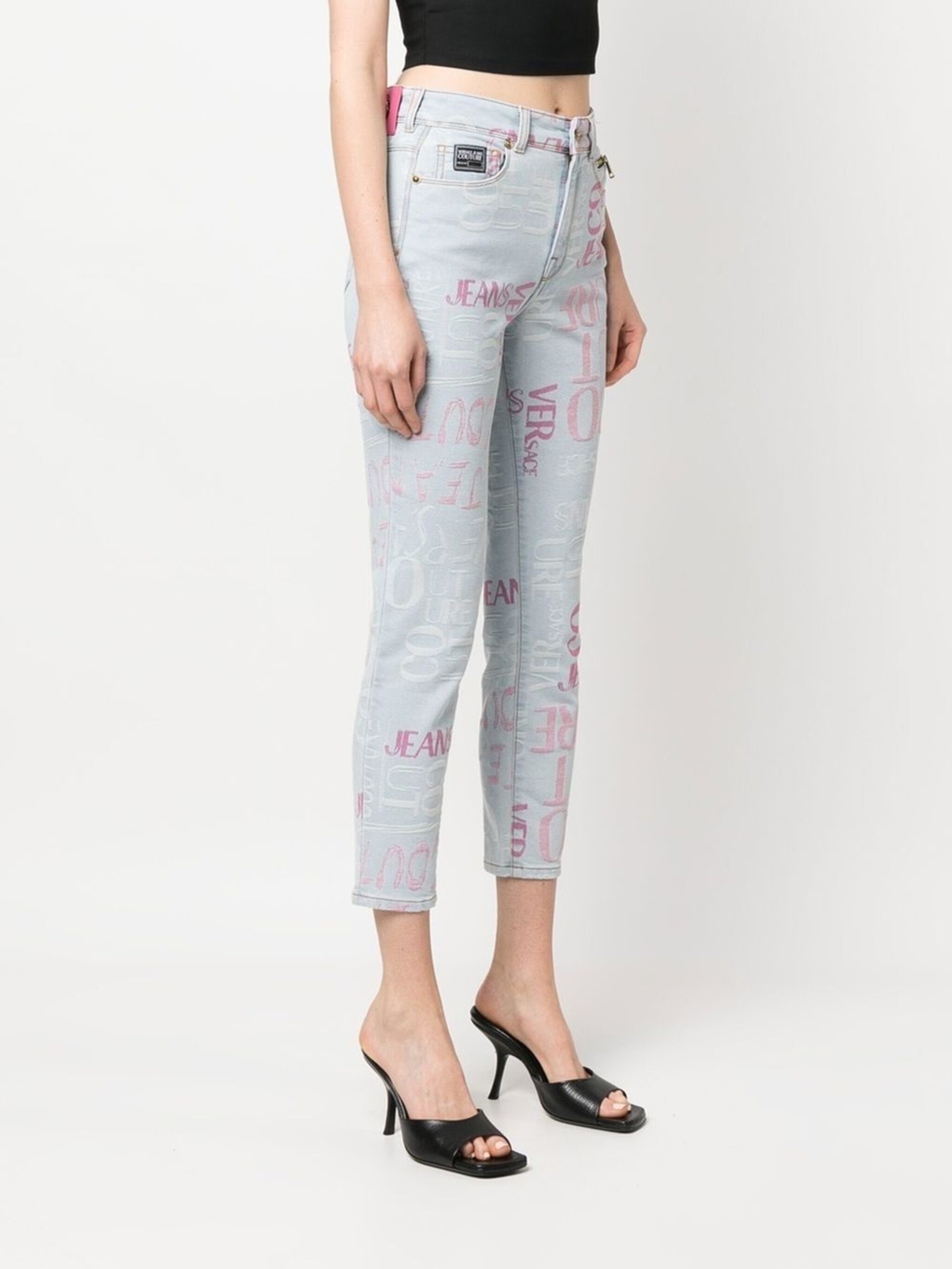 cropped logo-print skinny jeans - 3