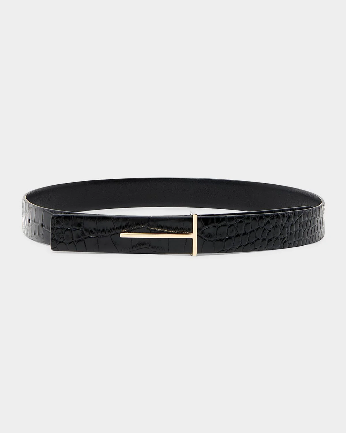Croc-Effect Leather Belt - 1